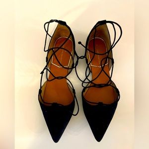 Zara, Black Suede Lace Up Flats, Size 40 (9)